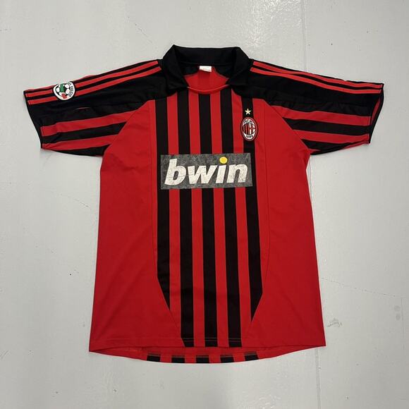 Vintage Y2k AC Milan Red/Black Striped Boot Soccer Jersey - Picture 1 of 4